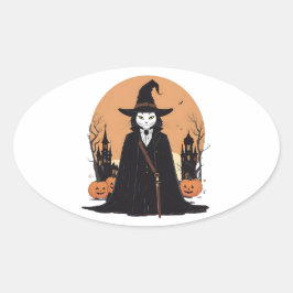 Mystieke Salem Zwarte Kat met Pompoenen Ovale Sticker