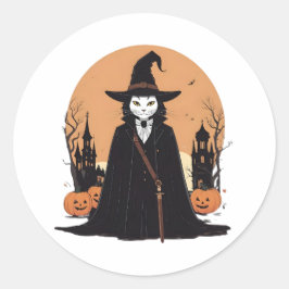 Mystieke Salem Zwarte Kat met Pompoenen Ronde Sticker