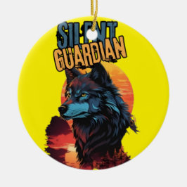 Mystieke schemering: blauwe wolf in een vurige hor keramisch ornament