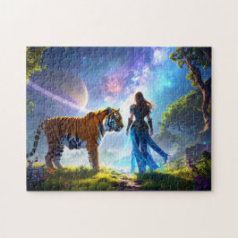 Mystieke Scifi Fantasy Tijger en Godin Krijger Legpuzzel