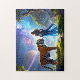 Mystieke Scifi Fantasy Tijger en Godin Krijger  Legpuzzel