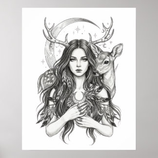 Mystieke Slavische Bosgodin Maan & Hert Vinyl S Poster
