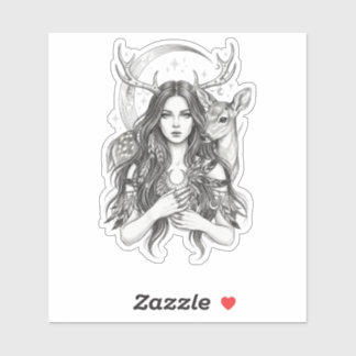 Mystieke Slavische Bosgodin Maan & Hert Vinyl S Sticker