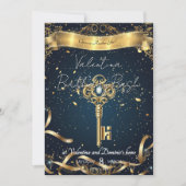 Mystieke sleutelverjaardag | Elegant goud en marin Kaart (Voorkant)