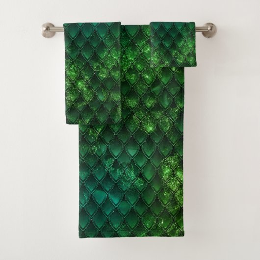 Mystieke Smaragd Fantasie Groen Draak Schubpatroon Bad Handdoek (Insitu)