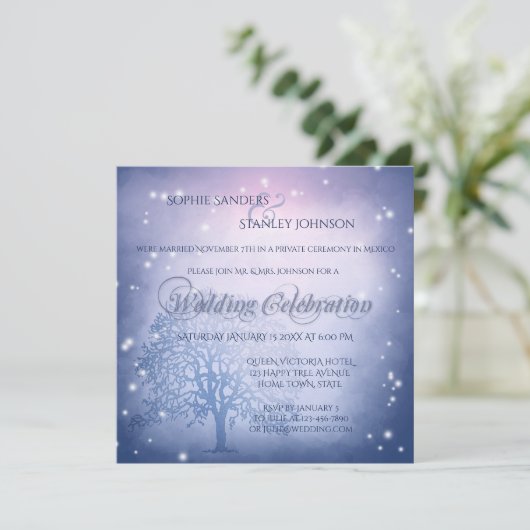 Mystieke Sneeuw Winter Uitnodiging Na Trouwen (Staand voorkant)