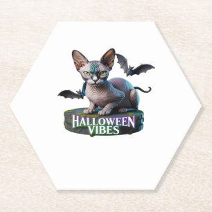 Mystieke Sphynx Kat Halloween Aura Klassiek T-shir Kartonnen Onderzetters