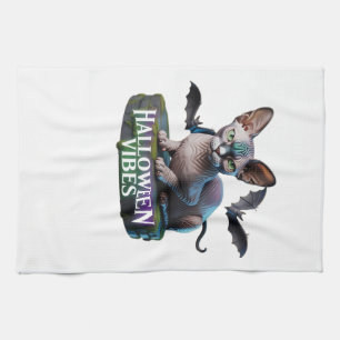 Mystieke Sphynx Kat Halloween Aura Klassiek T-shir Theedoek