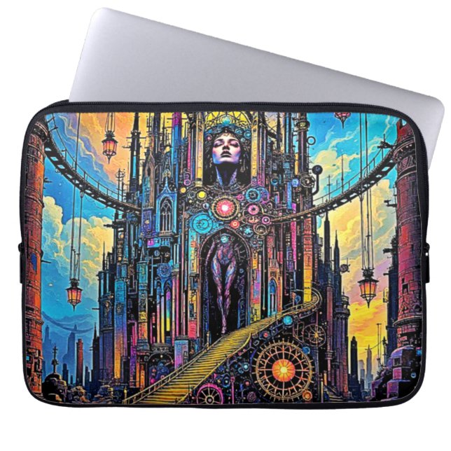 Mystieke Steampunk kathedraal Laptop Sleeve (Voorkant)
