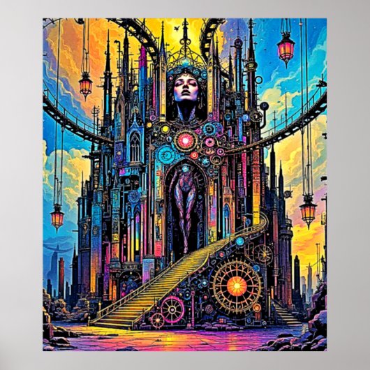 Mystieke Steampunk kathedraal Poster (Voorkant)