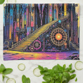 Mystieke Steampunk kathedraal Theedoek (Gevouwen)