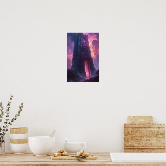 Mystieke stenen obelisk met Arcane Sigils Poster (Keuken)