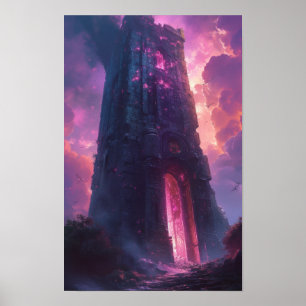 Mystieke stenen obelisk met Arcane Sigils Poster