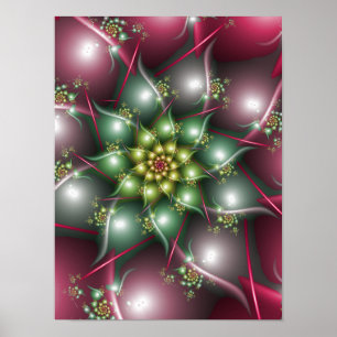 Mystieke Sterbloem Smaragdgroen en Bourgondiërood Poster