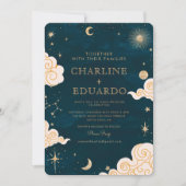 Mystieke Sterren Maan Celestial QR Code Bruiloft Kaart (Voorkant)