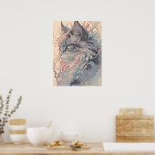 Mystieke  stijl kat kunst poster (Keuken)