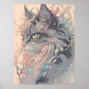 Mystieke  stijl kat kunst poster