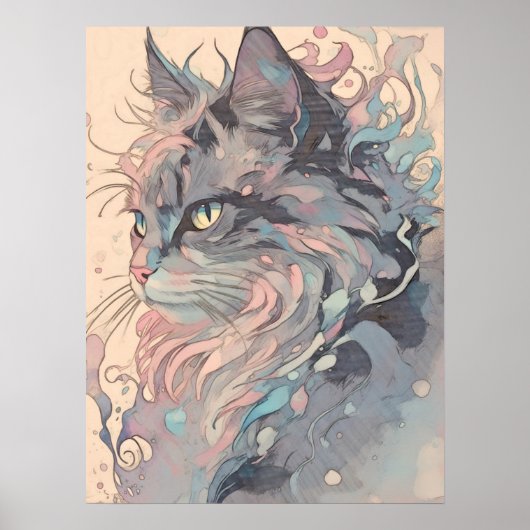 Mystieke  stijl kat kunst poster (Voorkant)