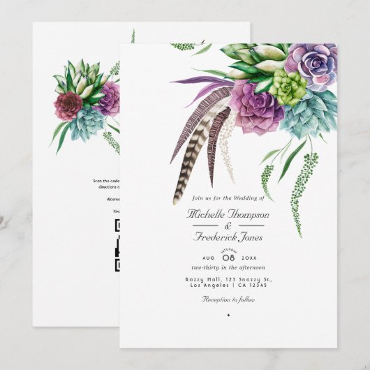 Mystieke Succulent QR Code RSVP Boheemse Bruiloft Kaart (Voorkant / Achterkant)