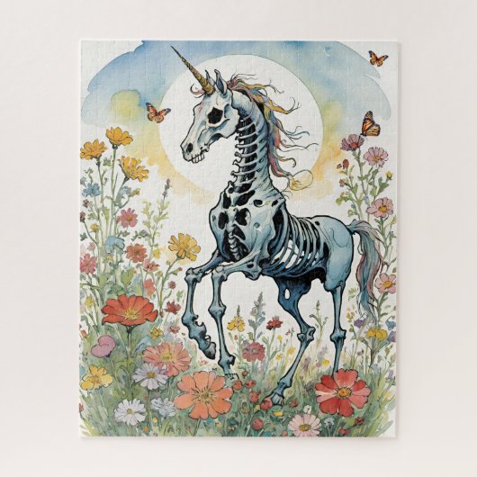 Mystieke Sunrise Unicorn Skeleton Floral Legpuzzel (Verticaal)