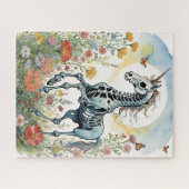 Mystieke Sunrise Unicorn Skeleton Floral Legpuzzel (Horizontaal)