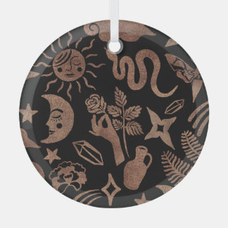 Mystieke symbolen: slang, zon, maan. glas ornament