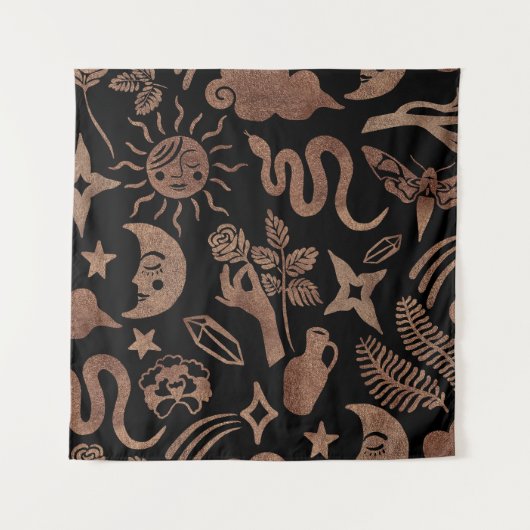 Mystieke symbolen: slang, zon, maan. wandkleed (Voorkant)