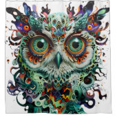 Mystieke symmetrie: levendige uilenkunst douchegordijn (Voorkant)