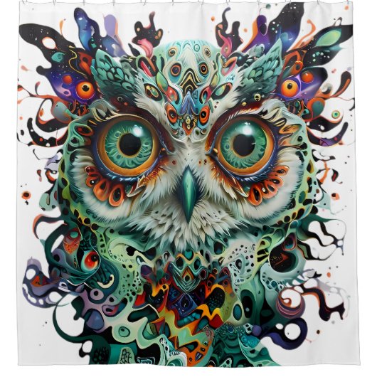 Mystieke symmetrie: levendige uilenkunst douchegordijn (Voorkant)