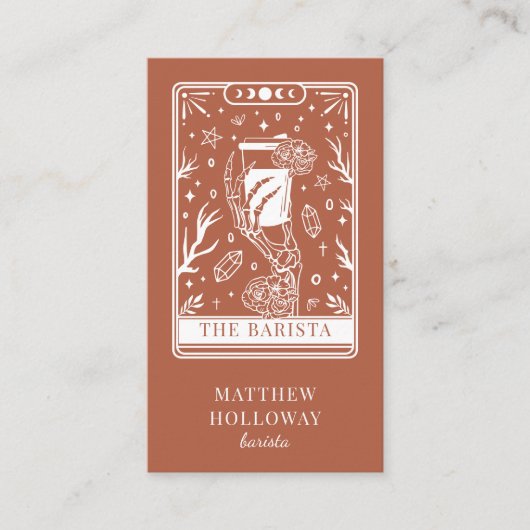Mystieke Tarot Houtskool Terracotta Barista Visitekaartje (Voorkant)
