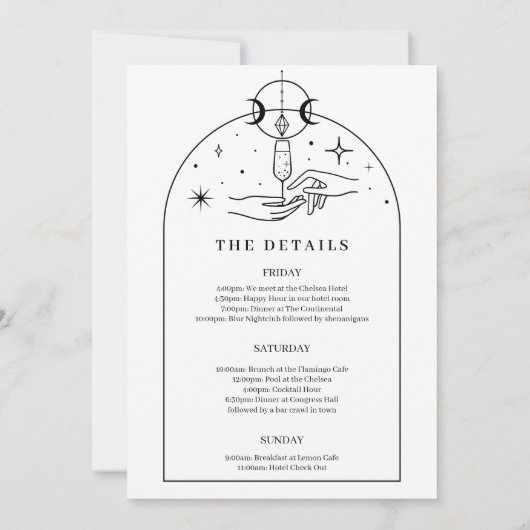 Mystieke Tarot Kaart Bachelorette Party Route (Achterkant)