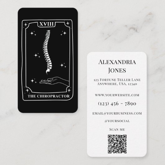 Mystieke Tarot Kaart Zwart-wit Chiropractor Visitekaartje (Voorkant / Achterkant)