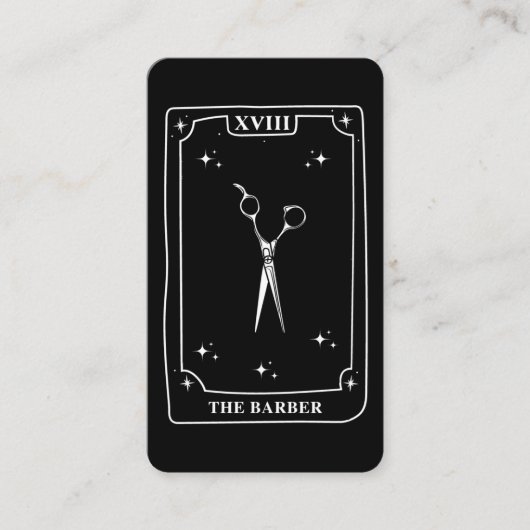 Mystieke Tarot Kaart Zwart Wit Schaar Barber Visitekaartje (Voorkant)