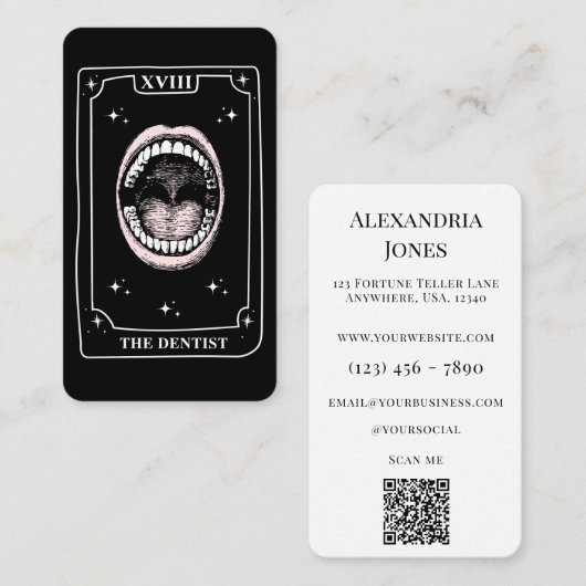 Mystieke Tarot Kaart Zwart-wit Tandarts Visitekaartje (Voorkant / Achterkant)