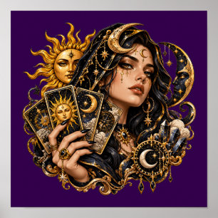 Mystieke Tarotkaartlezer Poster - Gouden Hemel S