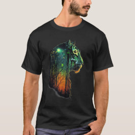 Mystieke Tiger Head Silhouet met Forest Element T-shirt