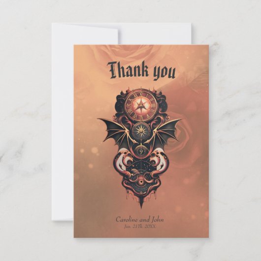 Mystieke tijdreizen met vleugels, steampunk horlog bedankkaart (Voorkant)