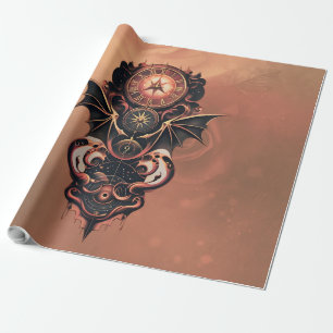 Mystieke tijdreizen met vleugels, steampunk horlog cadeaupapier