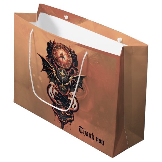 Mystieke tijdreizen met vleugels, steampunk horlog groot cadeauzakje (Voorkant Gekanteld)