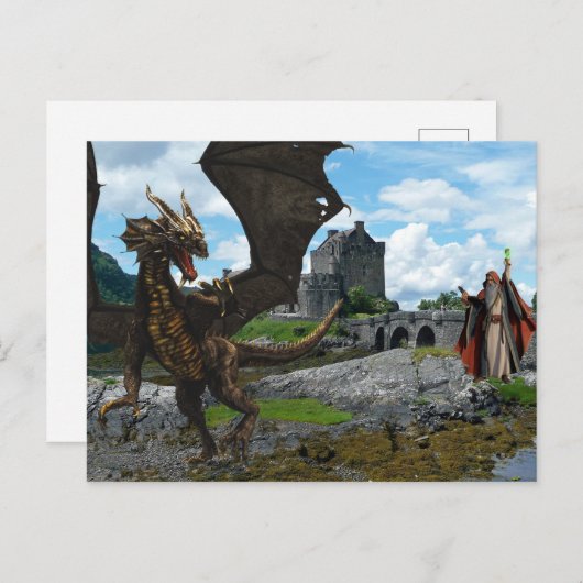 Mystieke tovenaar en Dragon Castle Landschap Briefkaart (Voorkant / Achterkant)