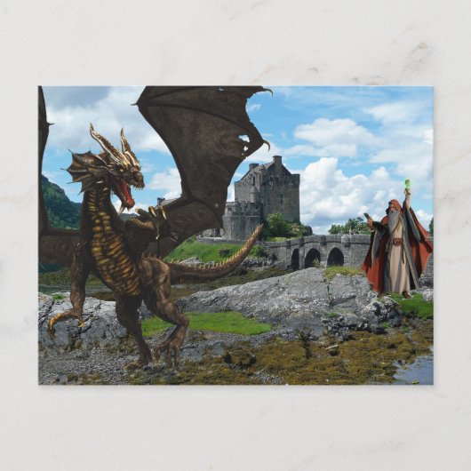Mystieke tovenaar en Dragon Castle Landschap Briefkaart (Voorkant)
