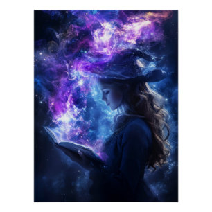 Mystieke tovenares met magisch boek Fantasy Art Perfect Poster