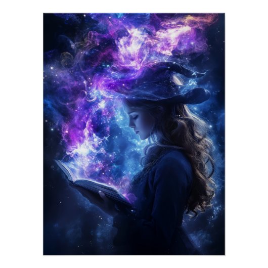 Mystieke tovenares met magisch boek Fantasy Art Perfect Poster (Voorkant)