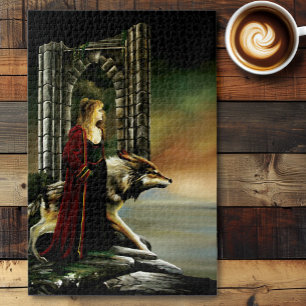 Mystieke Tovenares Wolf Bewaker Steen Portaal Legpuzzel