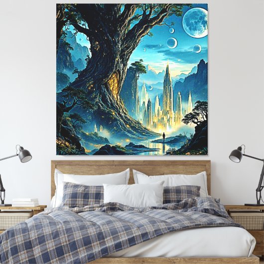 Mystieke Tree City Dreamscape Canvas Afdruk (Insitu (Slaapkamer))