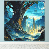 Mystieke Tree City Dreamscape Canvas Afdruk (Insitu (Houten vloer))