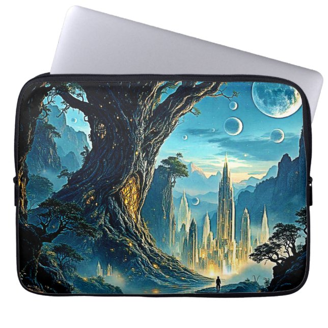 Mystieke Tree City Dreamscape Laptop Sleeve (Voorkant)