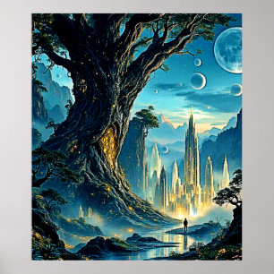 Mystieke Tree City Dreamscape Poster