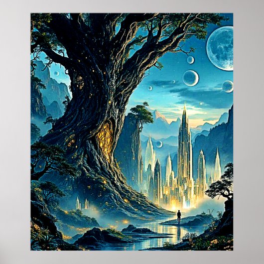 Mystieke Tree City Dreamscape Poster (Voorkant)