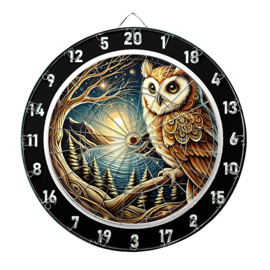 Mystieke uil bos kunst dartbord (Voorkant)